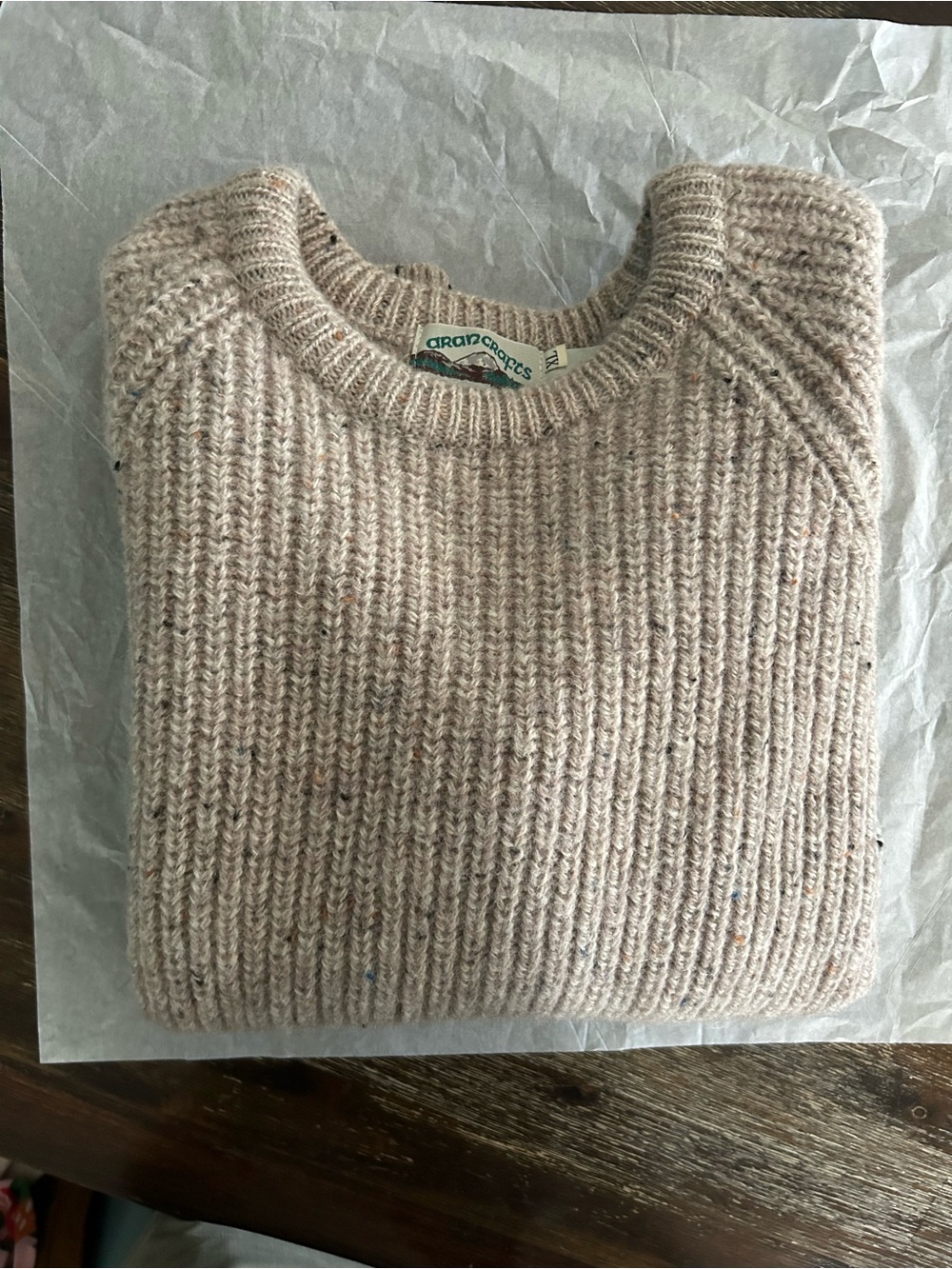 Aran Crafts chunky knit
wool sweater, oatmeal color.